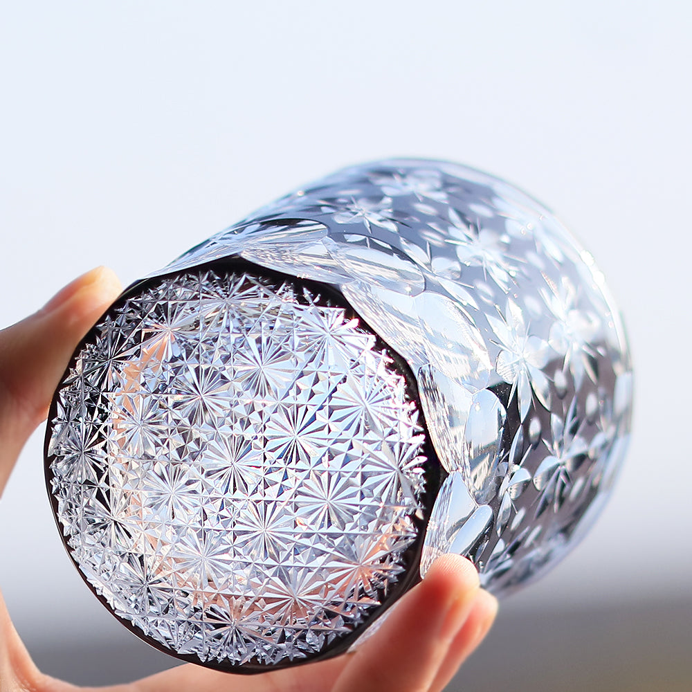 JP-044 250 ml Edo Kiriko Handcrafted Edo Kiriko's Sakura Snow Whisky Glasses Black