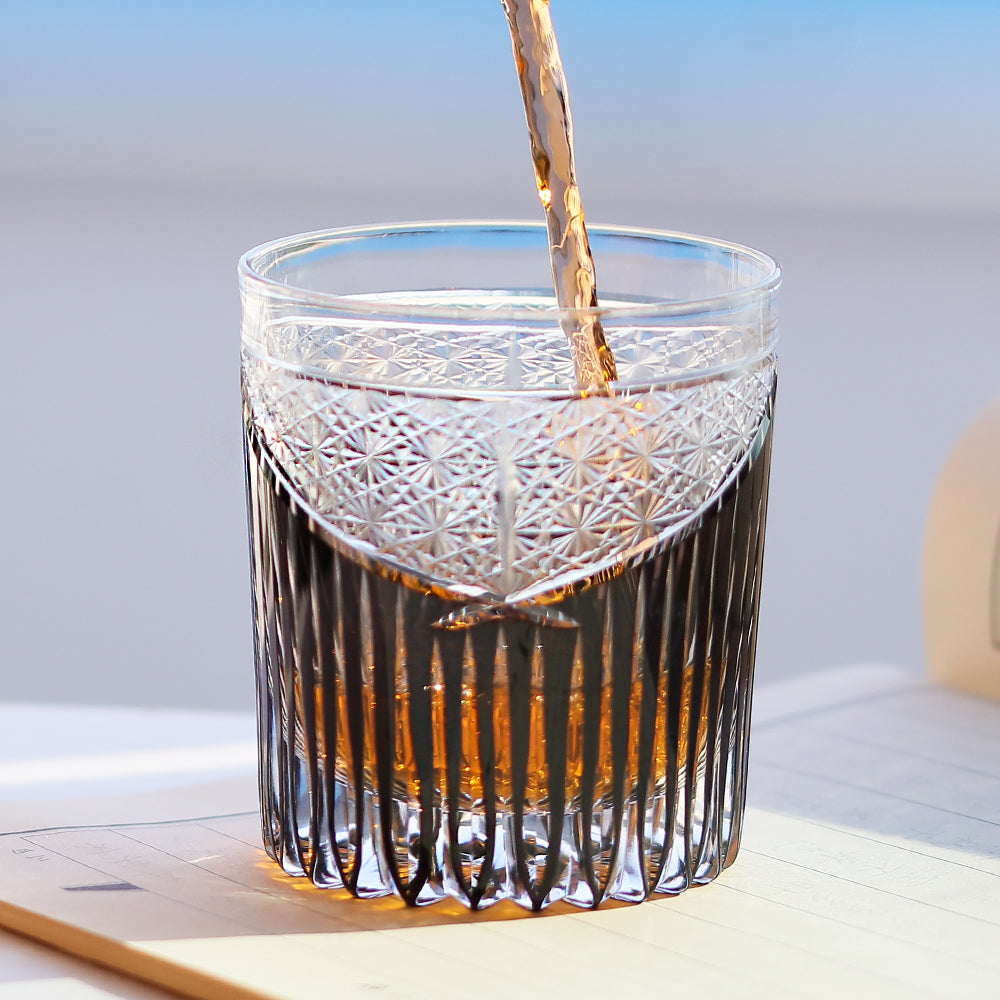 JP-052 Handcrafted Japanese Style Edo Kiriko Karmic Whisky Glasses Black With Gift Box