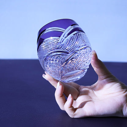 JP-057 300 ml Hand Cut to Clear Purple Water Juice Cup Round Curved Shape Crystal Cocktails Tumbler Purple Colored Crystal Glass Whisky Tumbler