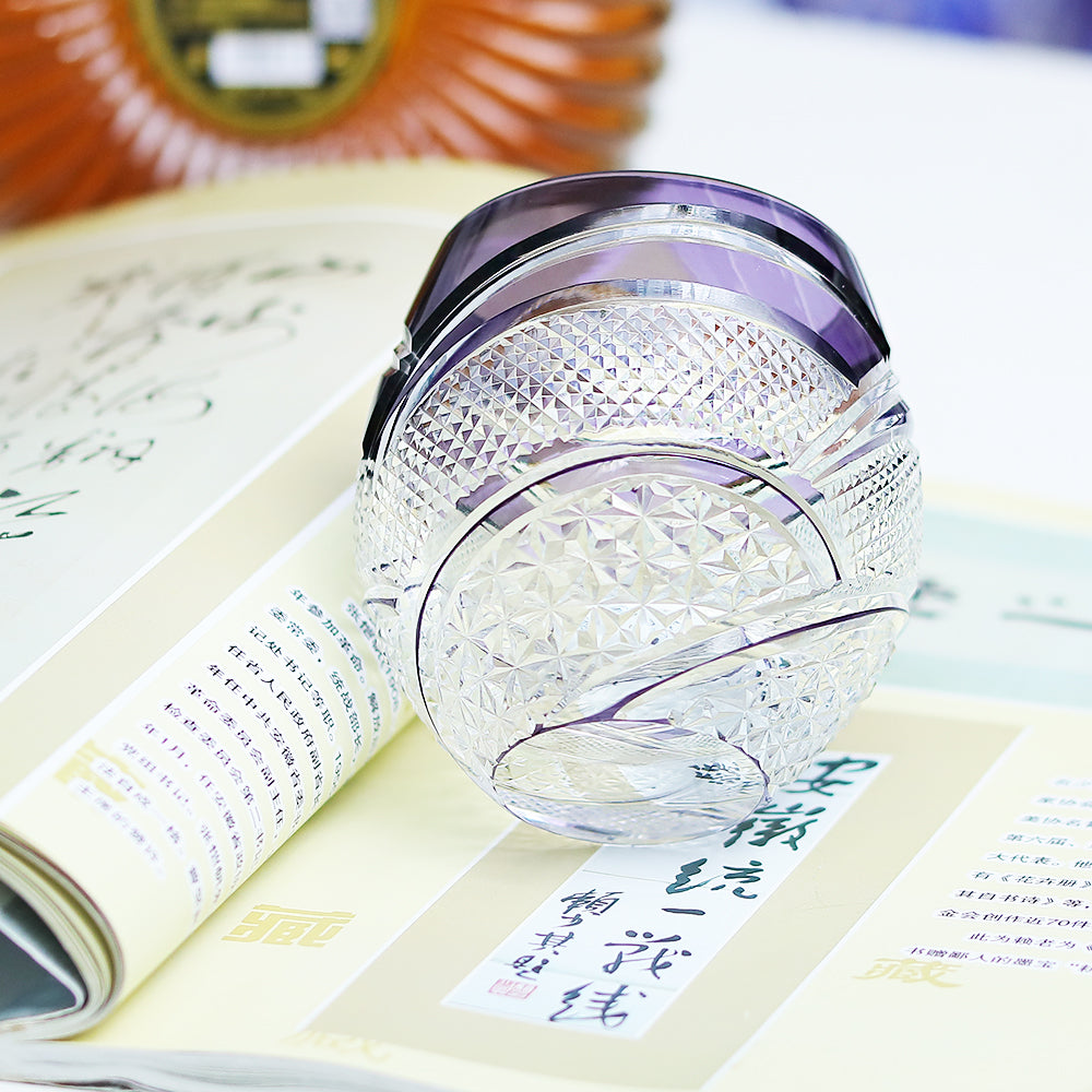 JP-057 300 ml Hand Cut to Clear Purple Water Juice Cup Round Curved Shape Crystal Cocktails Tumbler Purple Colored Crystal Glass Whisky Tumbler