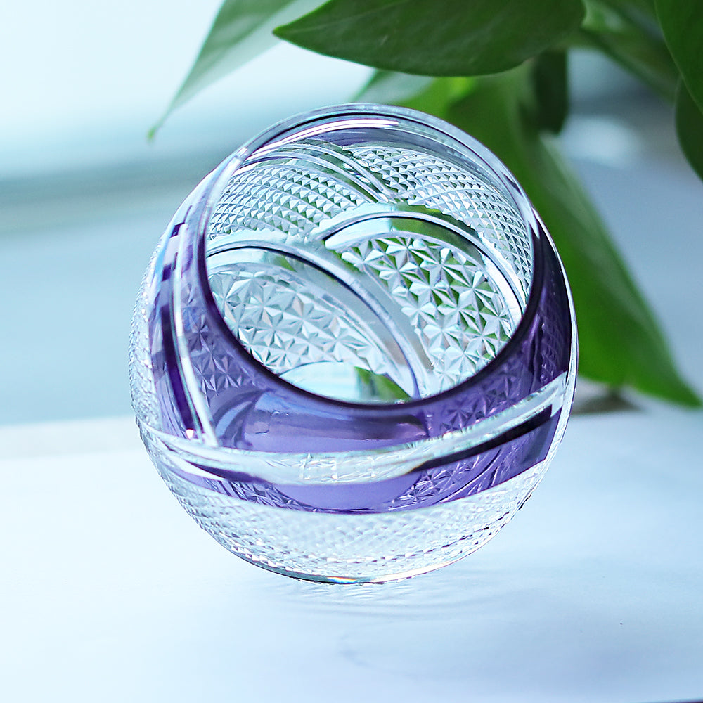 JP-057 300 ml Hand Cut to Clear Purple Water Juice Cup Round Curved Shape Crystal Cocktails Tumbler Purple Colored Crystal Glass Whisky Tumbler