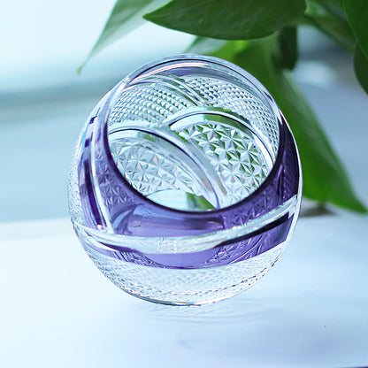 JP-057 300 ml Hand Cut to Clear Purple Water Juice Cup Round Curved Shape Crystal Cocktails Tumbler Purple Colored Crystal Glass Whisky Tumbler
