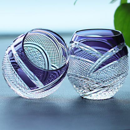 JP-057 300 ml Hand Cut to Clear Purple Water Juice Cup Round Curved Shape Crystal Cocktails Tumbler Purple Colored Crystal Glass Whisky Tumbler