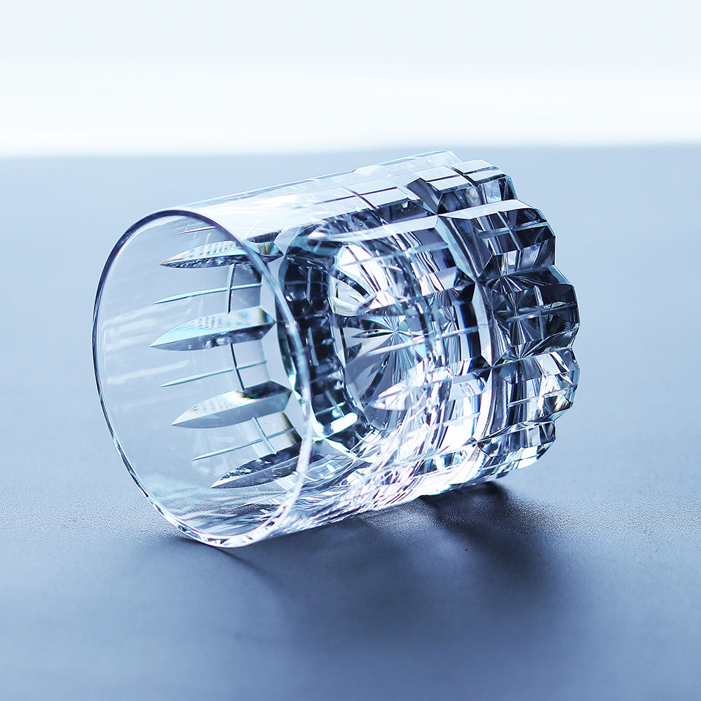 JP-070 210 ml Handcrafts Clear Crystal Whiskey Glasses Cylindrical With Edo Kiriko‘s Carved Crosshatching Of Lines Design