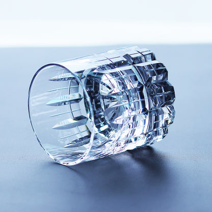 JP-070 210 ml Handcrafts Clear Crystal Whiskey Glasses Cylindrical With Edo Kiriko‘s Carved Crosshatching Of Lines Design