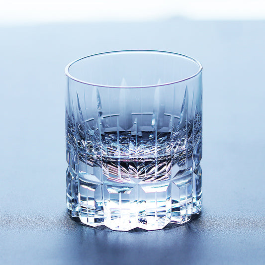 JP-070 210 ml Handcrafts Clear Crystal Whiskey Glasses Cylindrical With Edo Kiriko‘s Carved Crosshatching Of Lines Design