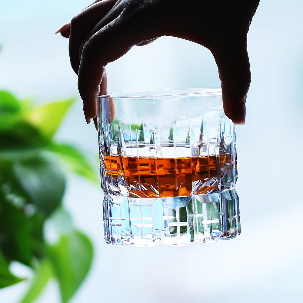 JP-070 210 ml Handcrafts Clear Crystal Whiskey Glasses Cylindrical With Edo Kiriko‘s Carved Crosshatching Of Lines Design