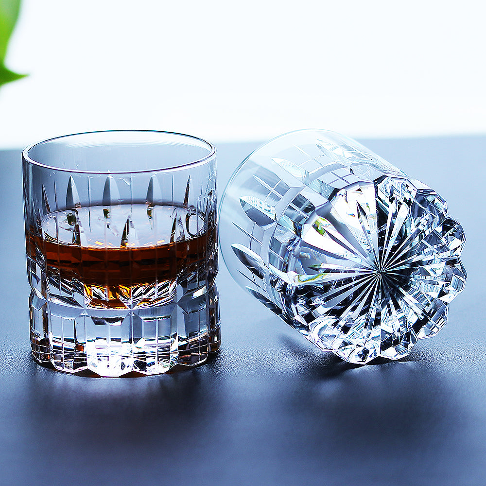 JP-070 210 ml Handcrafts Clear Crystal Whiskey Glasses Cylindrical With Edo Kiriko‘s Carved Crosshatching Of Lines Design