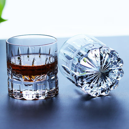 JP-070 210 ml Handcrafts Clear Crystal Whiskey Glasses Cylindrical With Edo Kiriko‘s Carved Crosshatching Of Lines Design