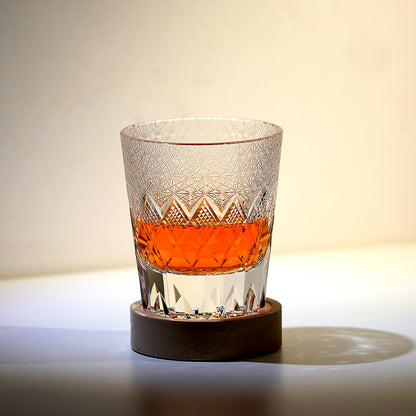 JP-124 240 ml Japanese Style Edo Kiriko Handcrafted  K9 Crystal Whisky Glass Tumbler Chrysanthemum and Diamond Design