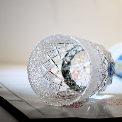 JP-124 240 ml Japanese Style Edo Kiriko Handcrafted  K9 Crystal Whisky Glass Tumbler Chrysanthemum and Diamond Design