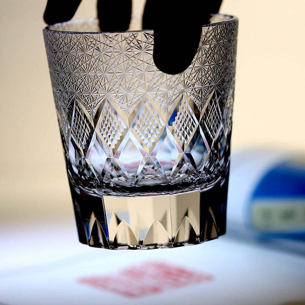 JP-124 240 ml Japanese Style Edo Kiriko Handcrafted  K9 Crystal Whisky Glass Tumbler Chrysanthemum and Diamond Design