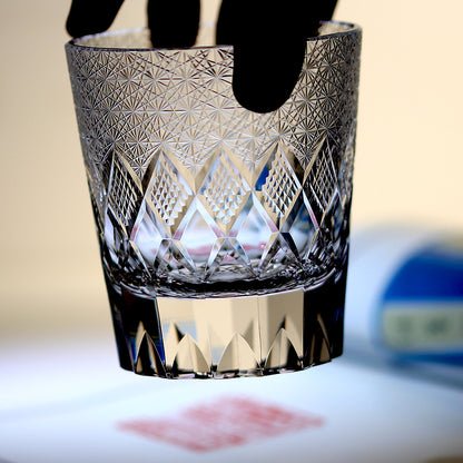 JP-124 240 ml Japanese Style Edo Kiriko Handcrafted  K9 Crystal Whisky Glass Tumbler Chrysanthemum and Diamond Design