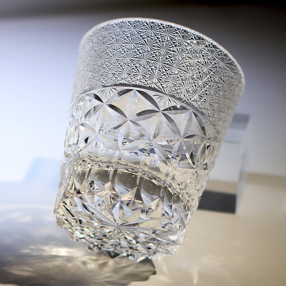 JP-125 240 ml Japanese Style Edo Kiriko K9 Crystal Whisky Glass Tumbler with Chrysanthemum Design