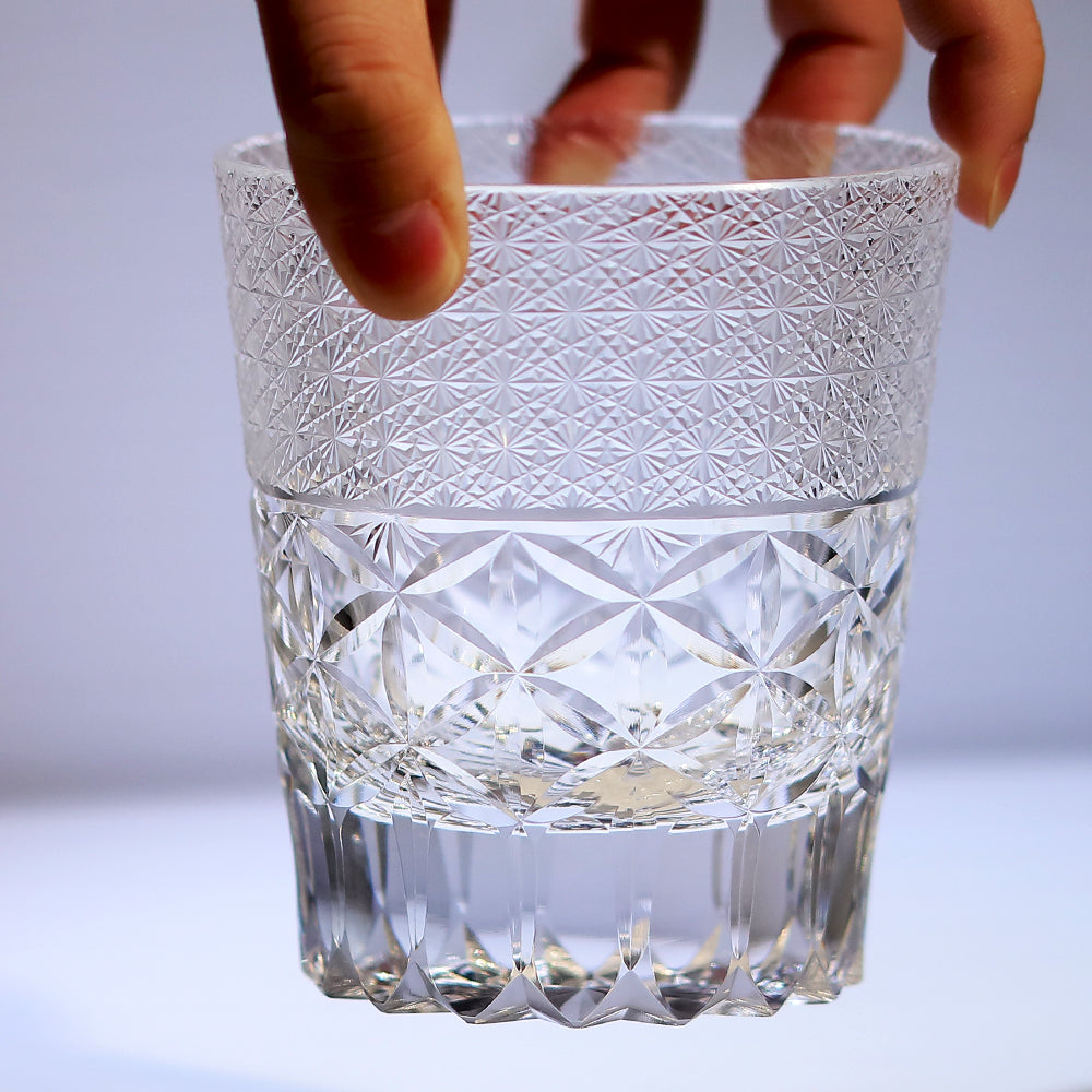 JP-125 240 ml Japanese Style Edo Kiriko K9 Crystal Whisky Glass Tumbler with Chrysanthemum Design