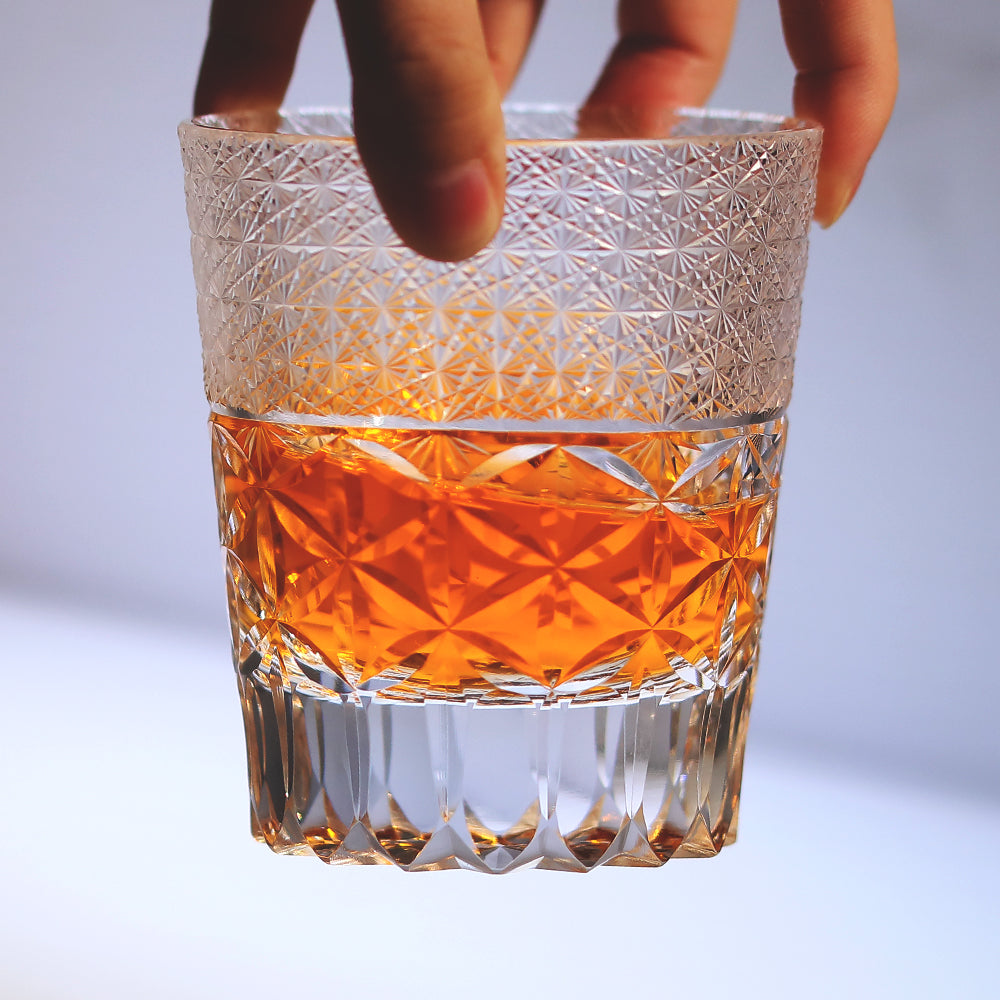 JP-125 240 ml Japanese Style Edo Kiriko K9 Crystal Whisky Glass Tumbler with Chrysanthemum Design