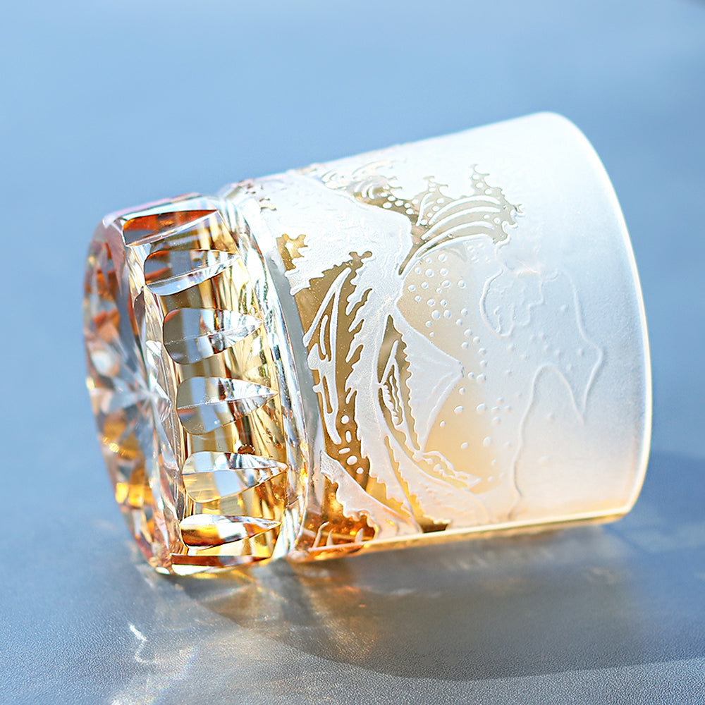 JP-036 Japanese Style Edo Kiriko Handcrafted Fuji Wave Whisky Glass Collection Orange With Gift Box