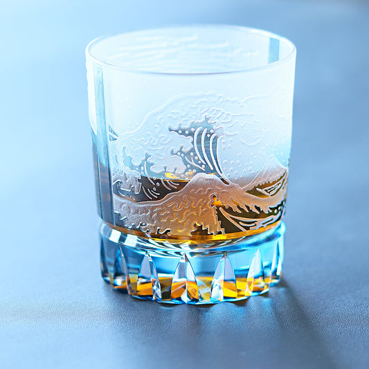 JP-036 Japanese Style Edo Kiriko Handcrafted Fuji Wave Whisky Glass Collection With Gift Box