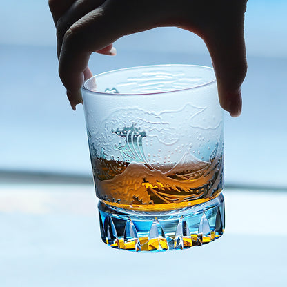JP-036 Japanese Style Edo Kiriko Handcrafted Fuji Wave Whisky Glass Collection With Gift Box