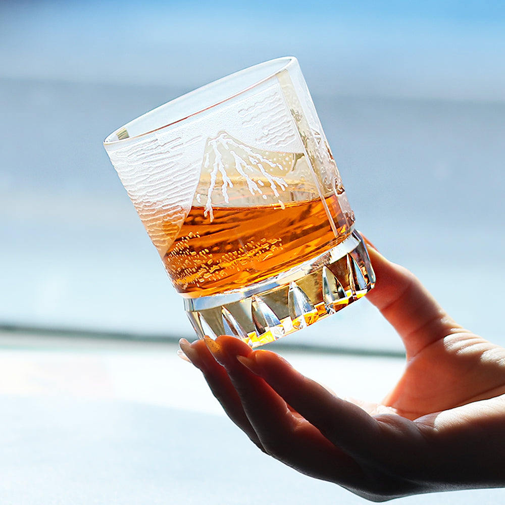 JP-036 Japanese Style Edo Kiriko Handcrafted Fuji Wave Whisky Glass Collection Orange With Gift Box