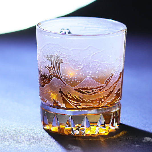 JP-036 Japanese Style Edo Kiriko Handcrafted Fuji Wave Whisky Glass Collection Orange With Gift Box