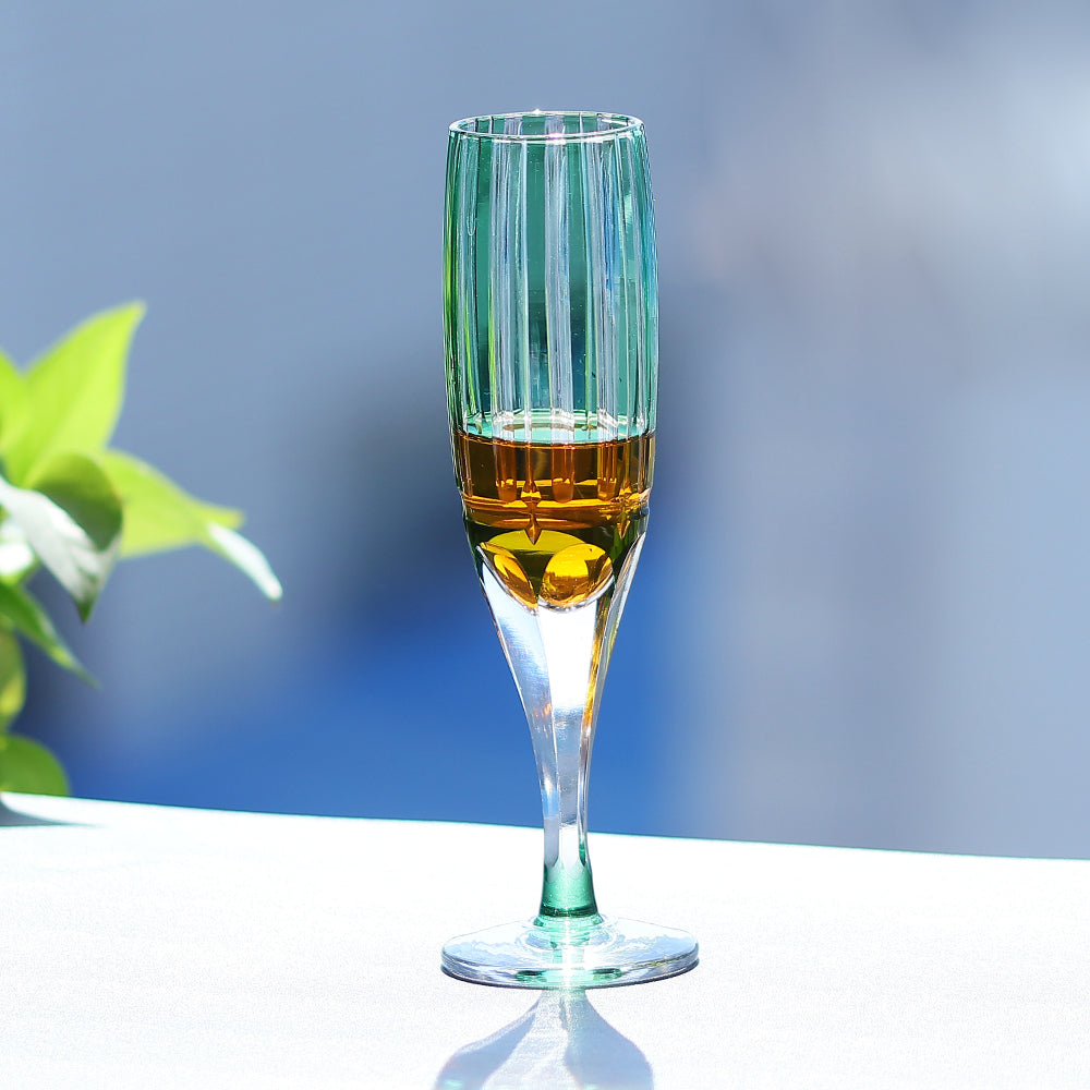 JP-058-4 180 ml Hand Cuts Bamboo Green Crystal Glass Champagne Coupe
