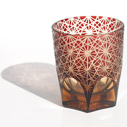 Chrysanthemum Edo Kiriko Whiskey Glass Red 9oz