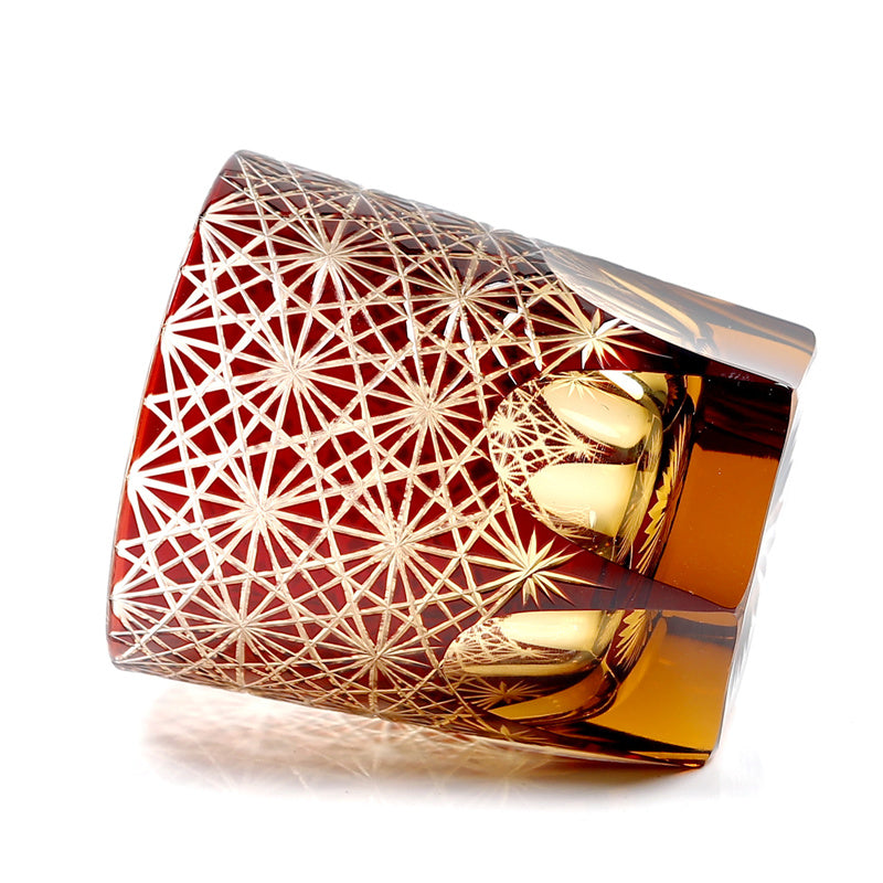 Chrysanthemum Edo Kiriko Whiskey Glass Red 9oz