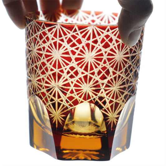 Chrysanthemum Edo Kiriko Whiskey Glass Red 9oz