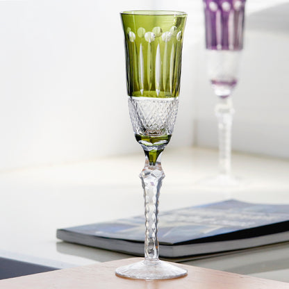 Champagne Flute 5oz Hand Cut Glass Stemware Green