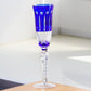JP-098  Luxury Hand Cut Lotus Design and Dark Blue Color Cased Crystal Glass Champagne Flutes 5 oz