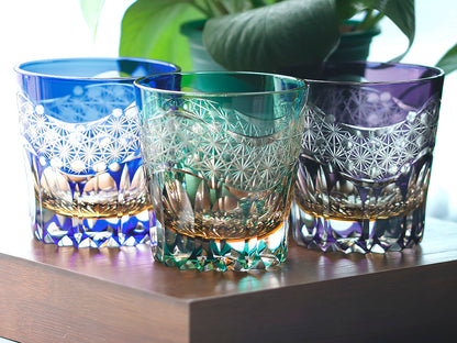 JP-106 32 cl Japanese Style Edo Kiriko Handcrafted Blue Prism Cocktail Whisky Glass With Gift Box