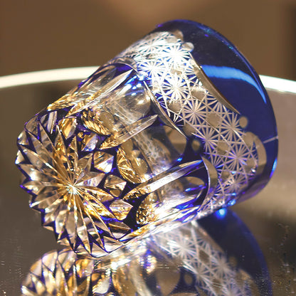 JP-106 32 cl Japanese Style Edo Kiriko Handcrafted Blue Prism Cocktail Whisky Glass With Gift Box