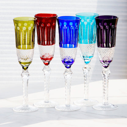 Champagne Flute 5oz Hand Cut Glass Stemware Ink Blue