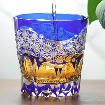 JP-106 32 cl Japanese Style Edo Kiriko Handcrafted Blue Prism Cocktail Whisky Glass With Gift Box