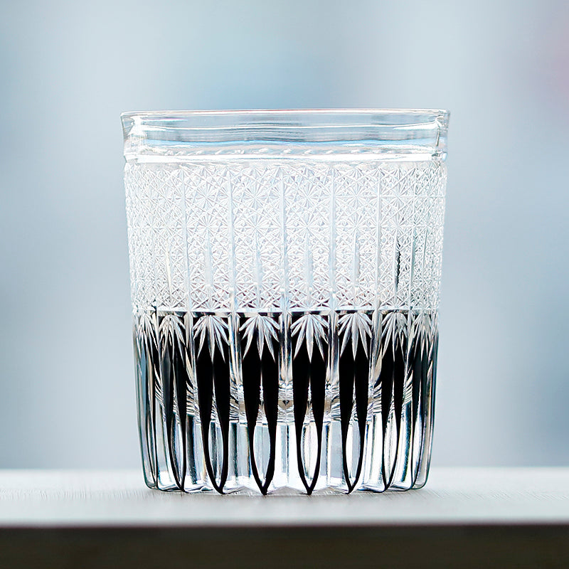 JP-130-1  Japanese Style Edo Kiriko Handcrafted Stellar Nexus Whisky Glasses Black With Gift Box
