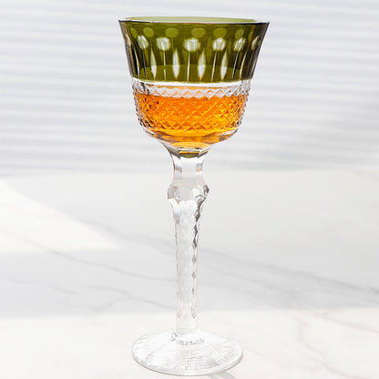 Handcrafted Army Green Colored Crystal Stem Glass Barware With Hand Cut Timeless Design