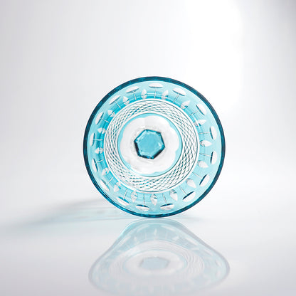 JP-097 150ml Hand Cut To Clear Colored Hock Glass Goblet Sky Blue With Hand Cutting Lotus Deisgn