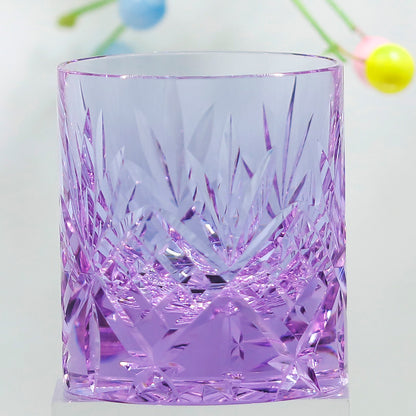 K9 Crystal Glass Whiskey Tumbler Edo Kiriko 7oz Green Purple