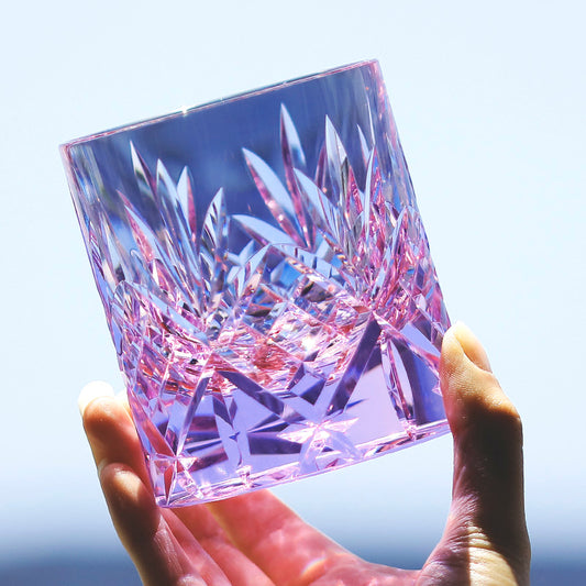 JP-128 Japanese Style Edo Kiriko's Purple K9 Crystal Glass Cocktail Whiskey Tumbler In Gift Box