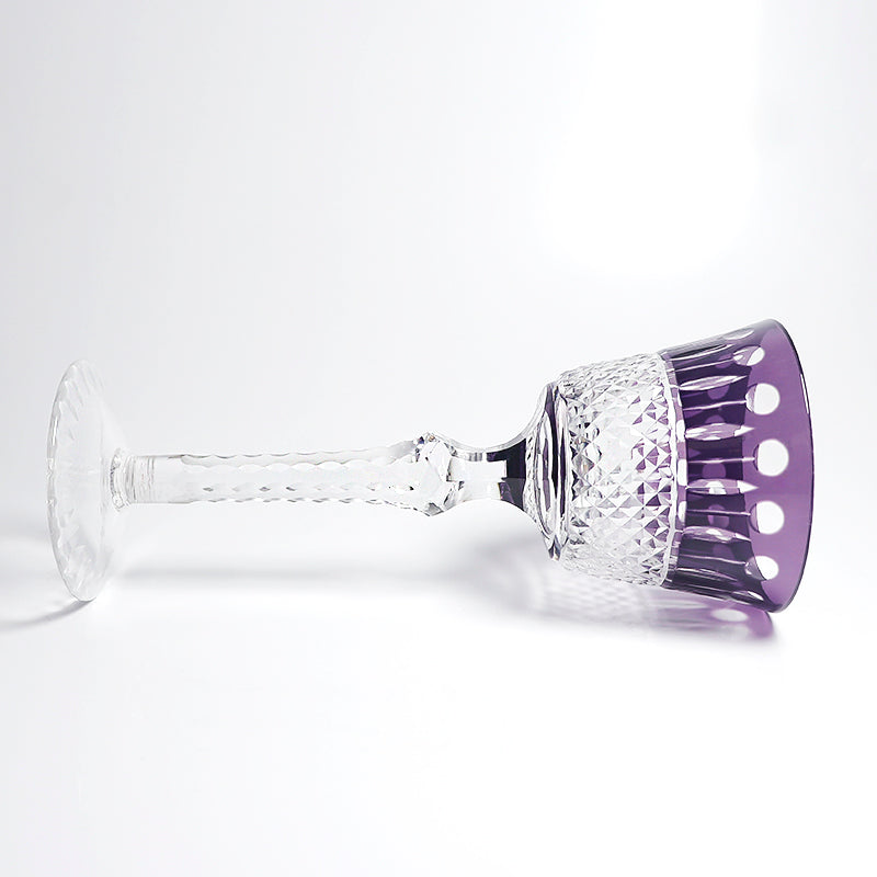 JP-097 150ml Hand cut to clear and purple colored crystal wine glass engraved Lotus Deisgn Hock Glass Goblet