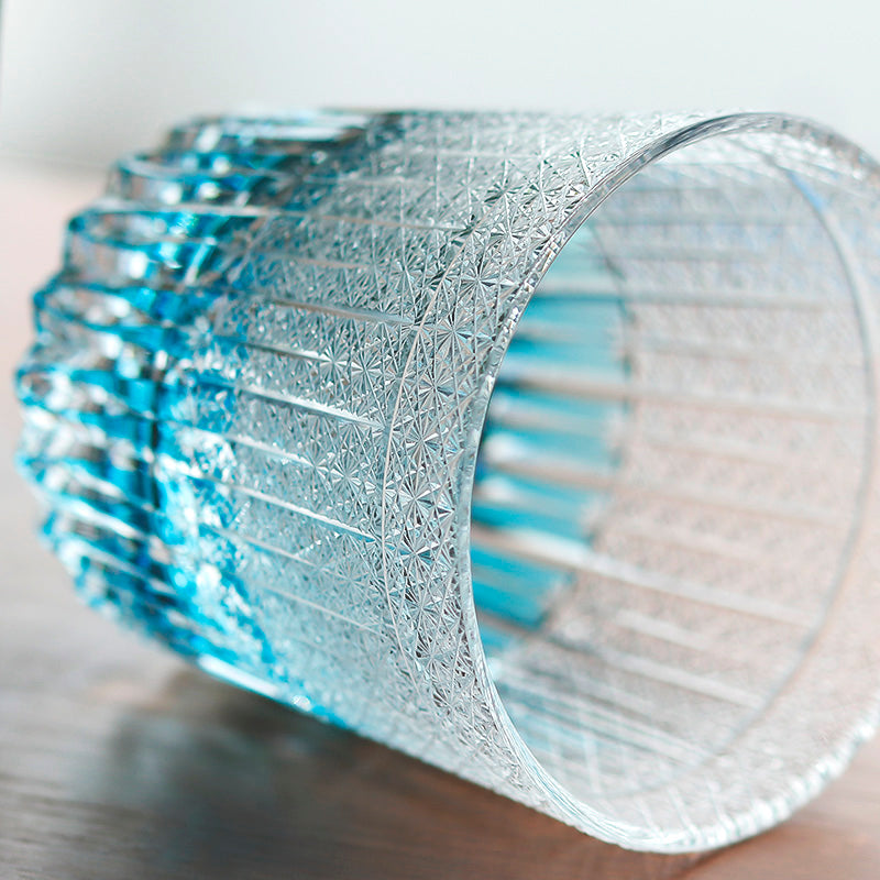 JP-130-2 New Summer Sea Blue Crystal Glass Whiskey Old Fashioned Tumbler Edo Kiriko Beach Rocks Cocktail Cup With Gift Box