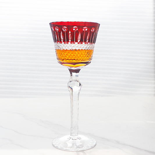 JP-097  5oz Handmade Ruby Red Tinted Glass Goblet Hock Wine Glass With Hand Cutting Lotus Deisgn
