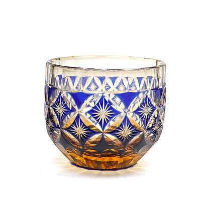 QJ-04 Hand Cut To Amber Blue Shot Glass 60ml for Sake ,Soju,whiskey, vodka, tequila