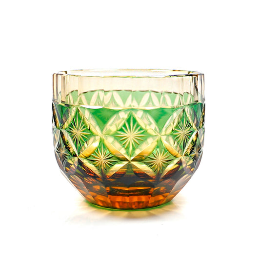 QJ-04 Hand Cut To Amber Green Shot Glass 60ml  for Sake ,Soju,whiskey, vodka, tequila