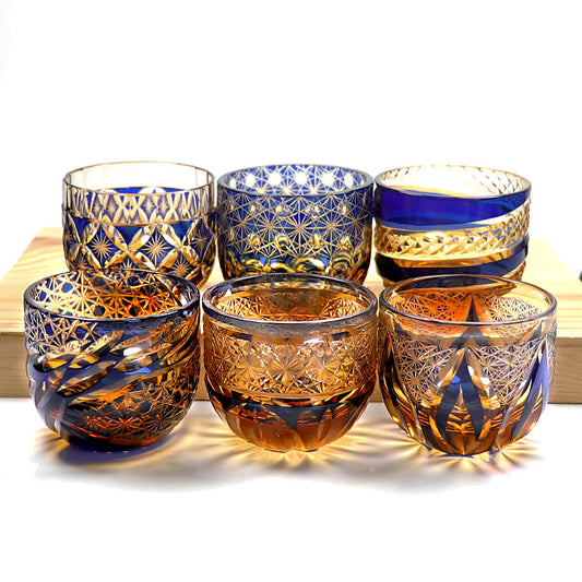 With packaging of QJ-04 Hand Cut To Amber Blue Shot Glass - JINZHI GLASS crystal glassware