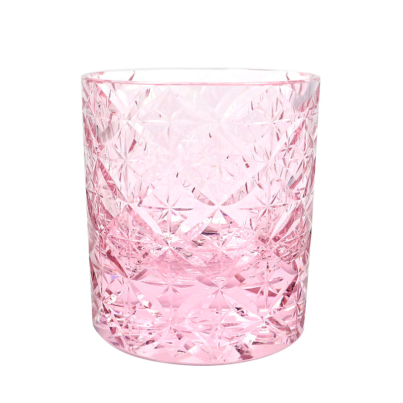 JP-090 Handcrafts Japanese Style K9 Pink Crystal Glass Whiskey Tumbler With Gift Box Edo Kiriko Asterism Patterns