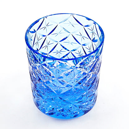 JP-090 Handcrafts Blue K9 Crystal Whiskey Glass Edo Kiriko Circle Mesh Design With Gift Box