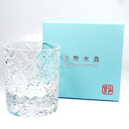 JP-090 Japanese Style K9 Clear Crystal Glass Whiskey Tumbler Edo Kiriko‘s Circle Mesh Pattern With Gift Box