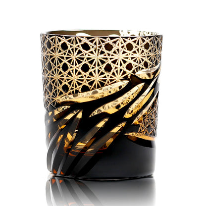 JP-031 Handcrafts Edo Kiriko‘s Amber Black Colored Whiskey Glass Tumbler And Sake Glass Cup